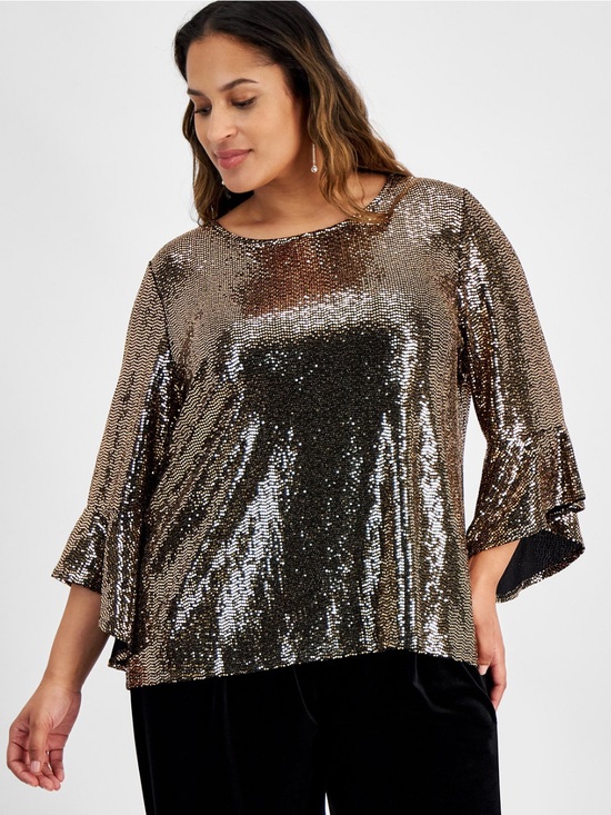 Kasper Tops - NWT Kasper Sz 2X Women’s Plus Size Mirror-Dot Metallic Bell-Sleeve Top Ret $89!